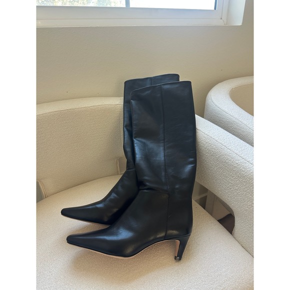 NEW Reformation Remy Kitten-Heel Knee High Boots Black Leather Pointed Toe 5 - Picture 9 of 11